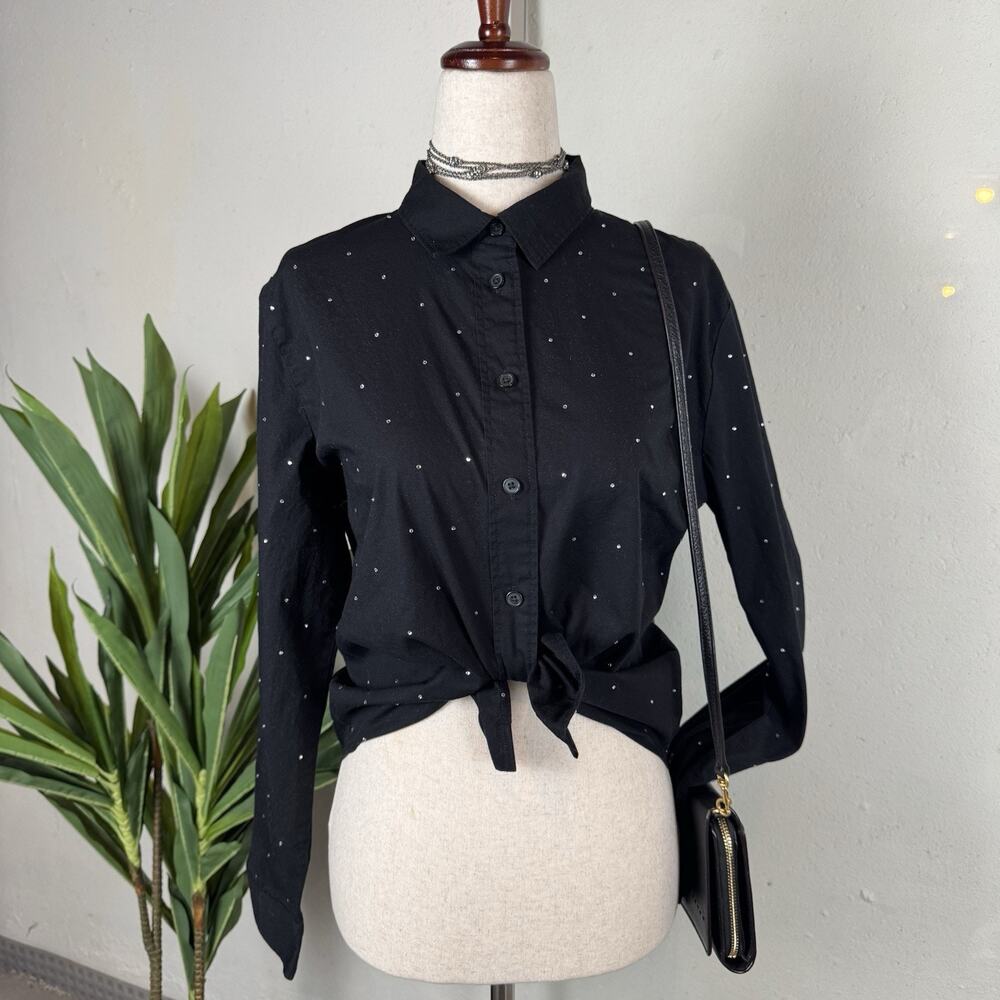 J.Crew Black Rhinestone Shirt Size Small Whimsigoth Fairy Grunge Dark Feminine